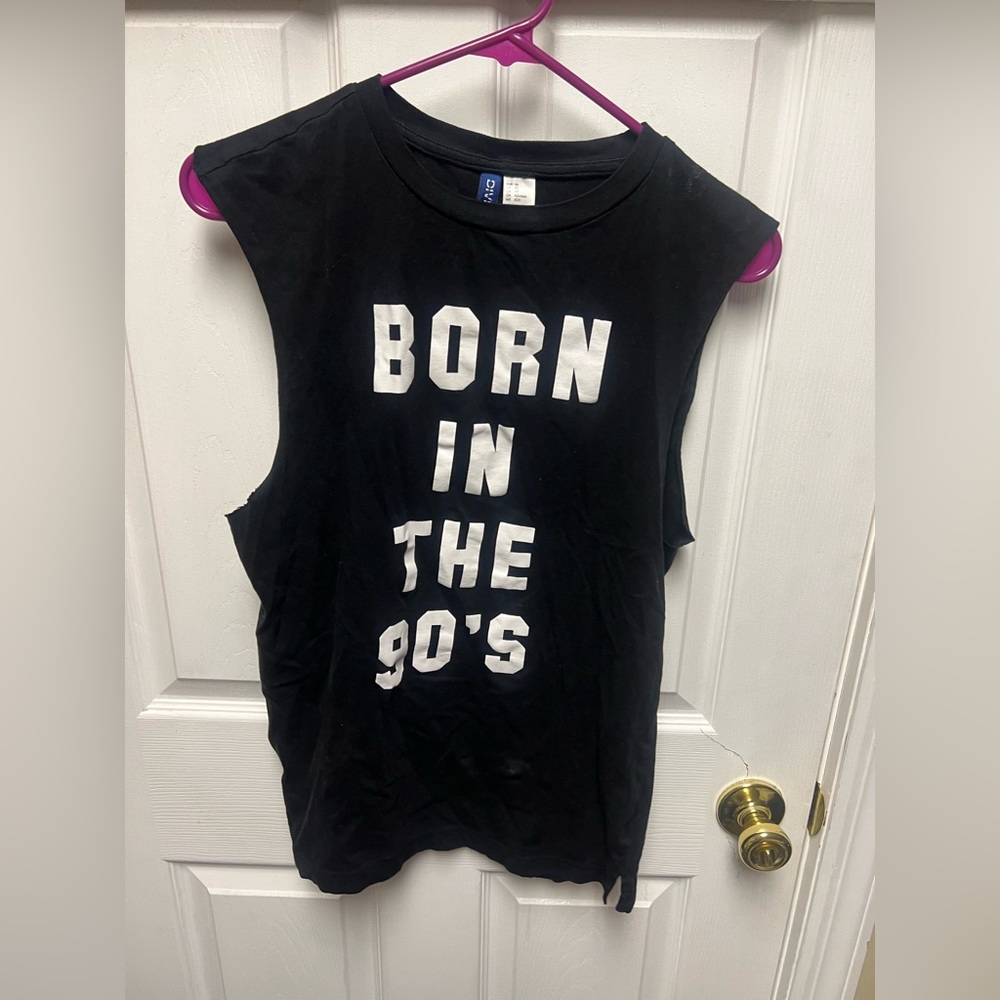 H&M black tank top “born in the 90s” XS extra small